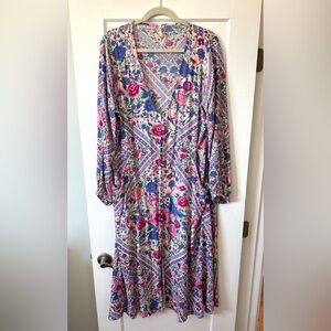 Spell Purple and Pink Floral Midi Dress